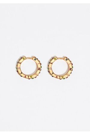 zarcillos de aro con logo y cristales multicolores