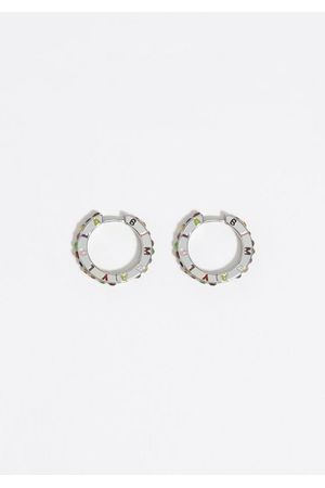 zarcillos de aro con logo y cristales multicolores