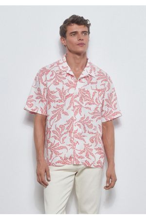 Camisa lino estampada manga corta
