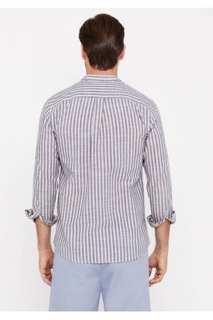 Camisa tejido flamé rayas cuello mao