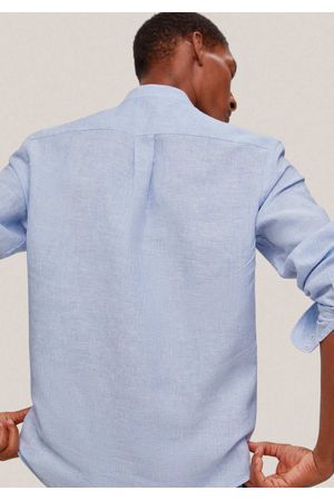 Camisa lino rayas cuello mao