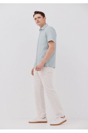 Camisa lisa algodón lino manga corta