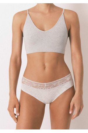 Panty ancha de algodón con estampado de encaje gris medio