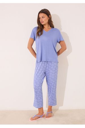 Pijama capri de manga corta de viscosa azul