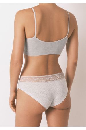 Panty ancha de algodón con estampado de encaje gris medio