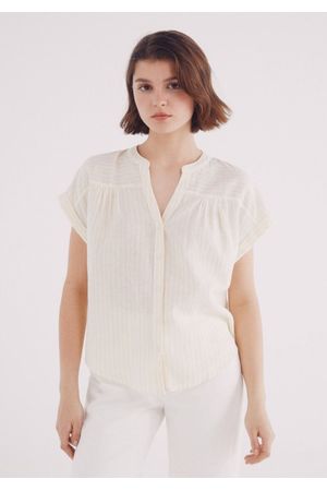 Blusa escote pico algodón lino