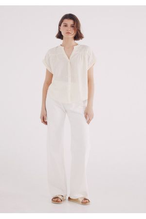 Blusa escote pico algodón lino