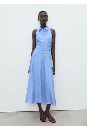 Vestido Camisero Mezcla de Lino Rayas