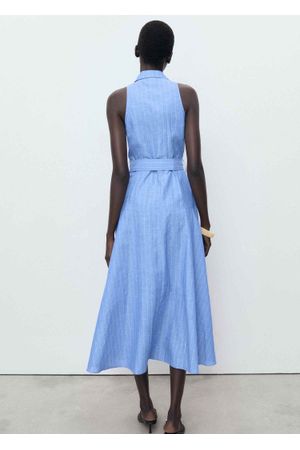 Vestido Camisero Mezcla de Lino Rayas