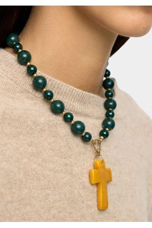 Collar Corto De Cuentas Con Colgante De Cruz